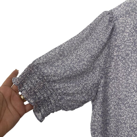 1. State Womens V-Neck Blouse L Light Purple & White Floral Print Polyester - Picture 7 of 10